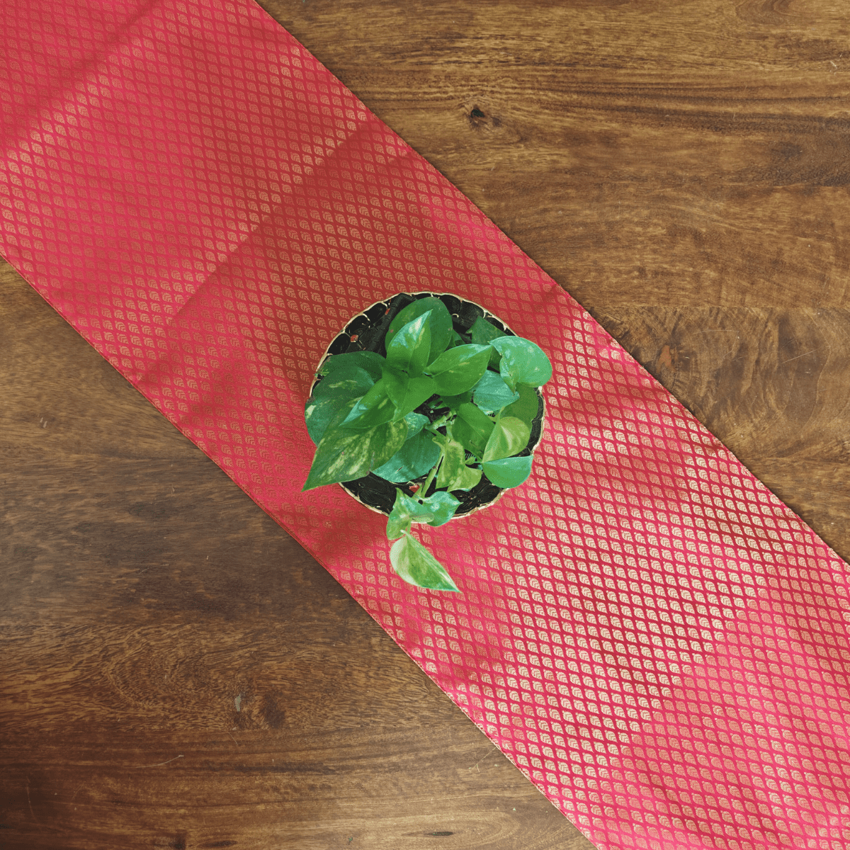 Mirage Scarlet Red Brocade Table Runner 12" x 72" - Coral Slub -